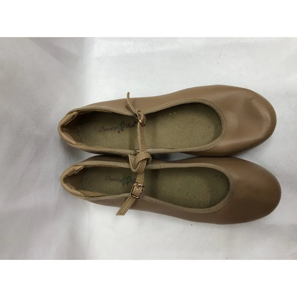 Pre-Owned Dance Tap Shoes DanzNMotion 752 Child 2.5M Tan Mary Jane Buckle